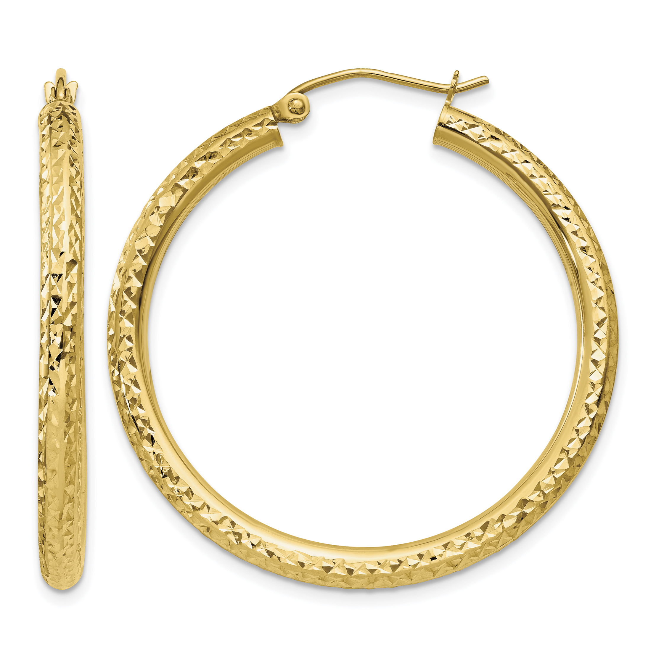 14k Diamond-cut 3mm Round Hoop Earrings (TC263)