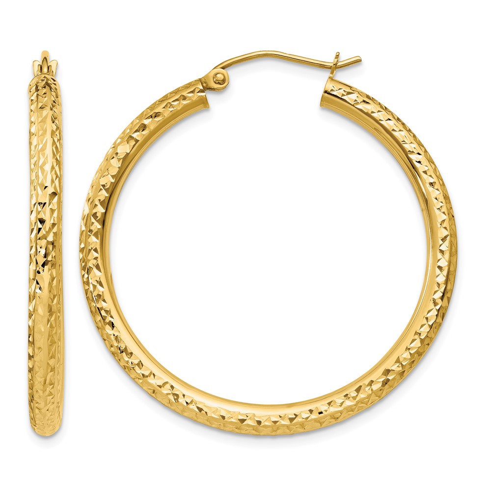 14k Diamond-cut 3mm Round Hoop Earrings (TC263)