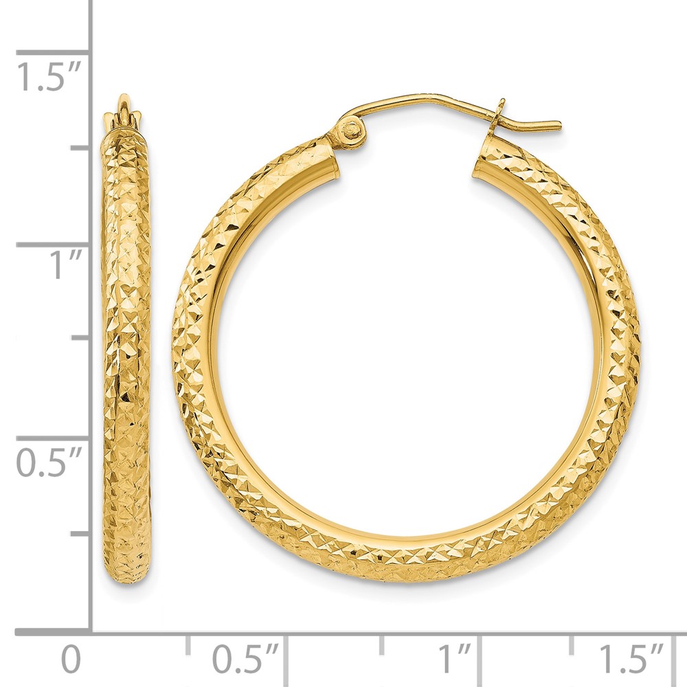 14k Diamond-cut 3mm Round Hoop Earrings (TC264)