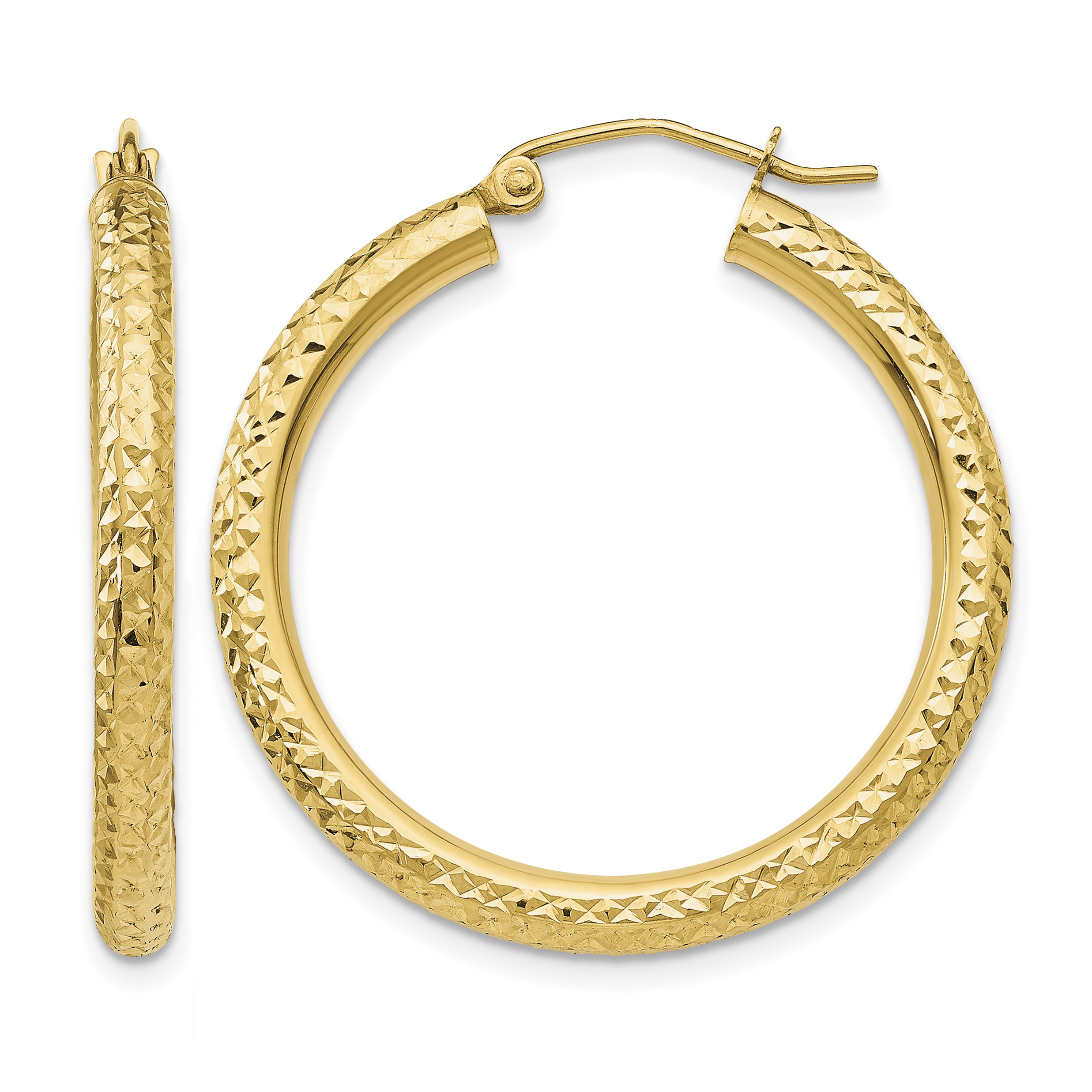 14k Diamond-cut 3mm Round Hoop Earrings (TC264)