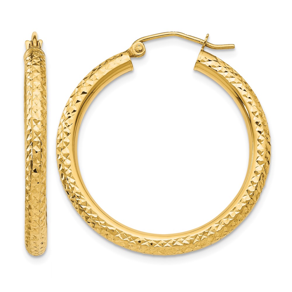 14k Diamond-cut 3mm Round Hoop Earrings (TC264)