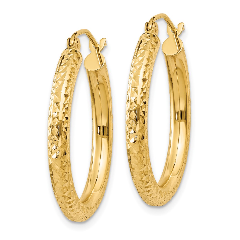 14k Diamond-cut 3mm Round Hoop Earrings (TC265)