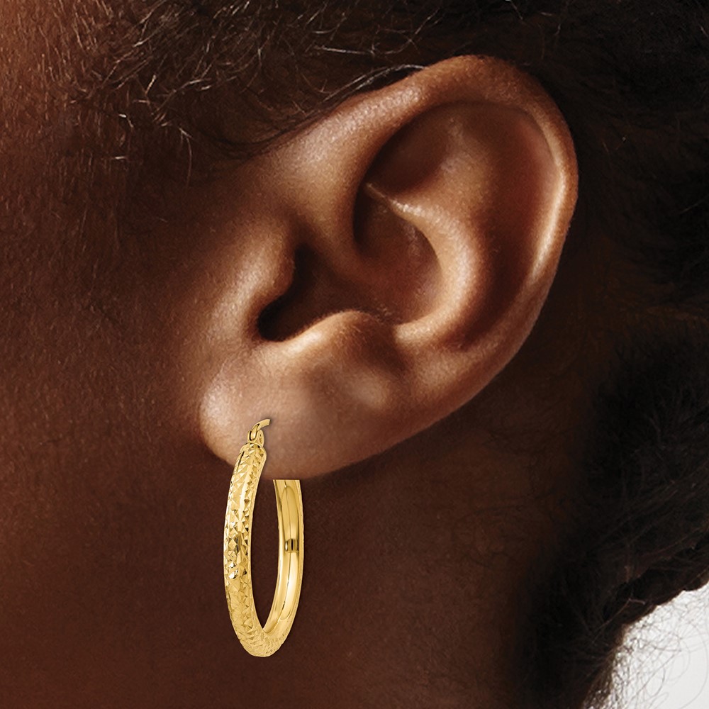 14k Diamond-cut 3mm Round Hoop Earrings (TC265)