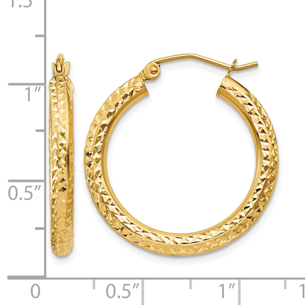 14k Diamond-cut 3mm Round Hoop Earrings (TC265)
