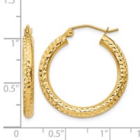 14K Yellow Gold 3x 25mm Diamond-cut Round Tube Hoop Earrings view 4