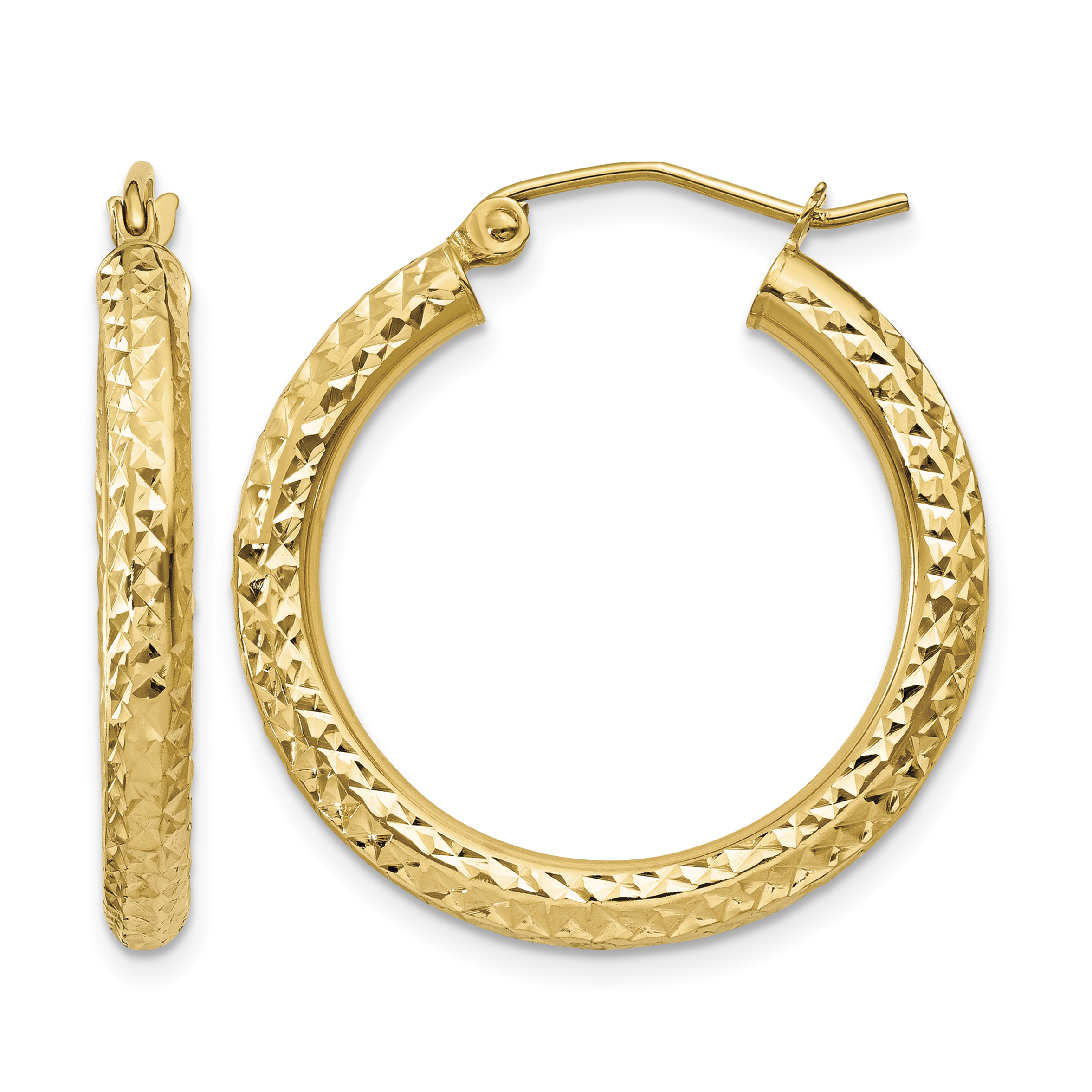 14k Diamond-cut 3mm Round Hoop Earrings (TC265)