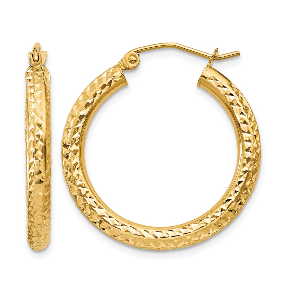 14k Diamond-cut 3mm Round Hoop Earrings (TC265)