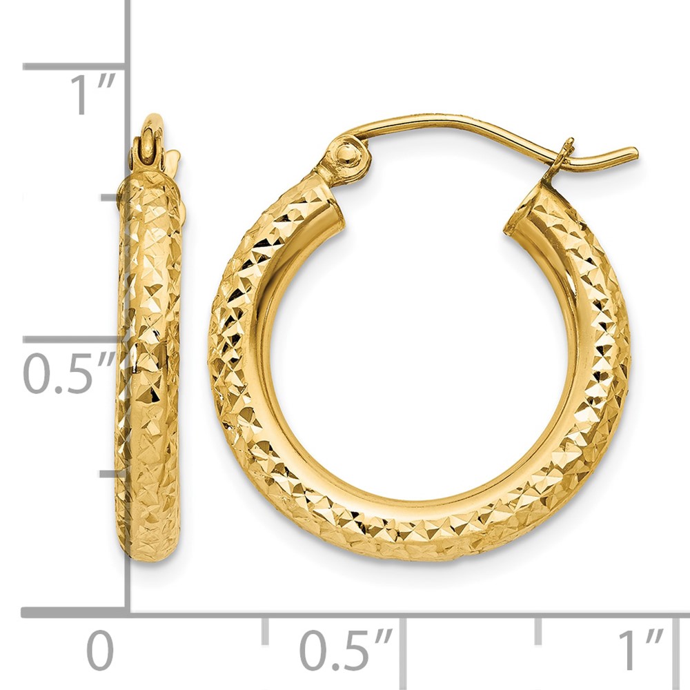 14k Diamond-cut 3mm Round Hoop Earrings (TC266)
