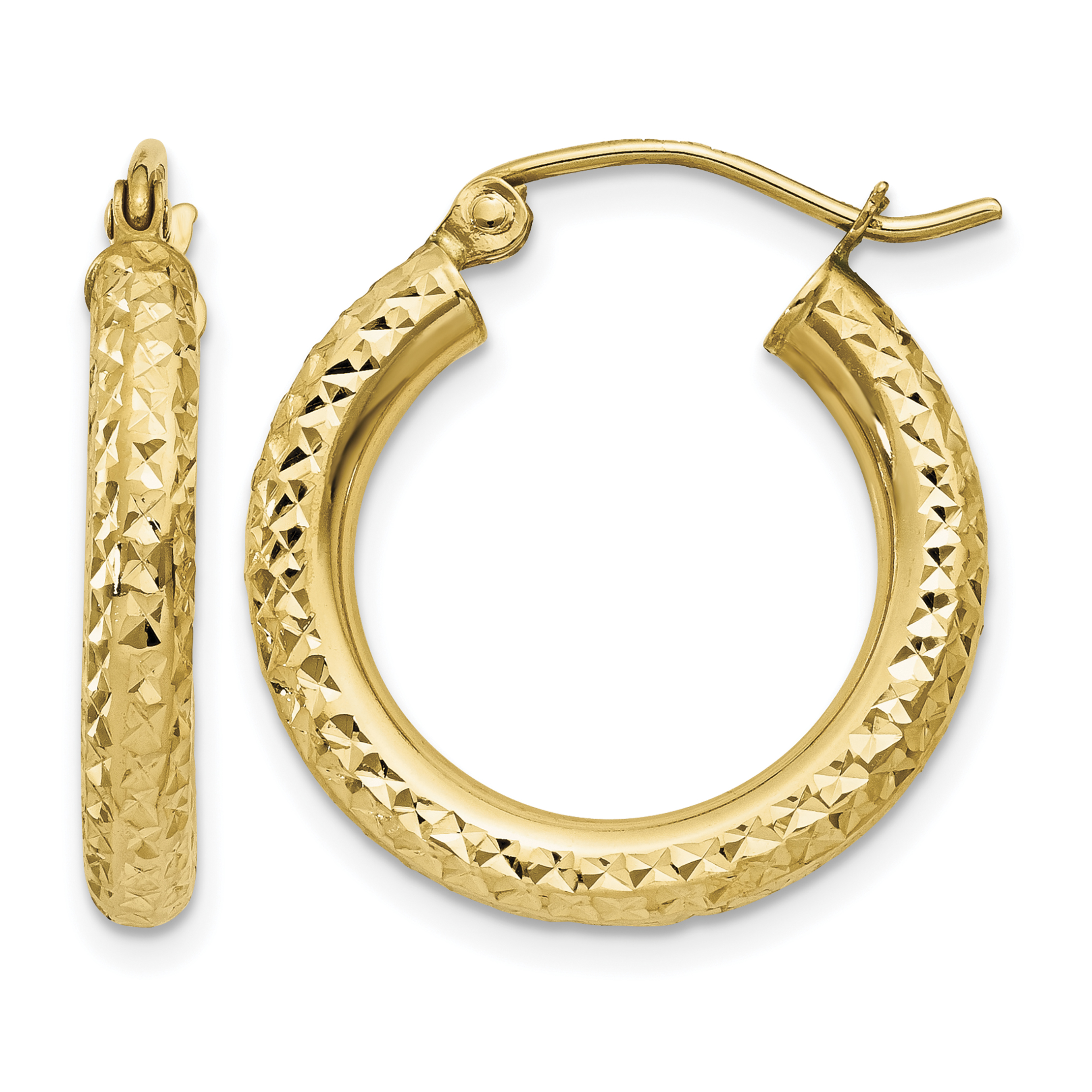 14k Diamond-cut 3mm Round Hoop Earrings (TC266)