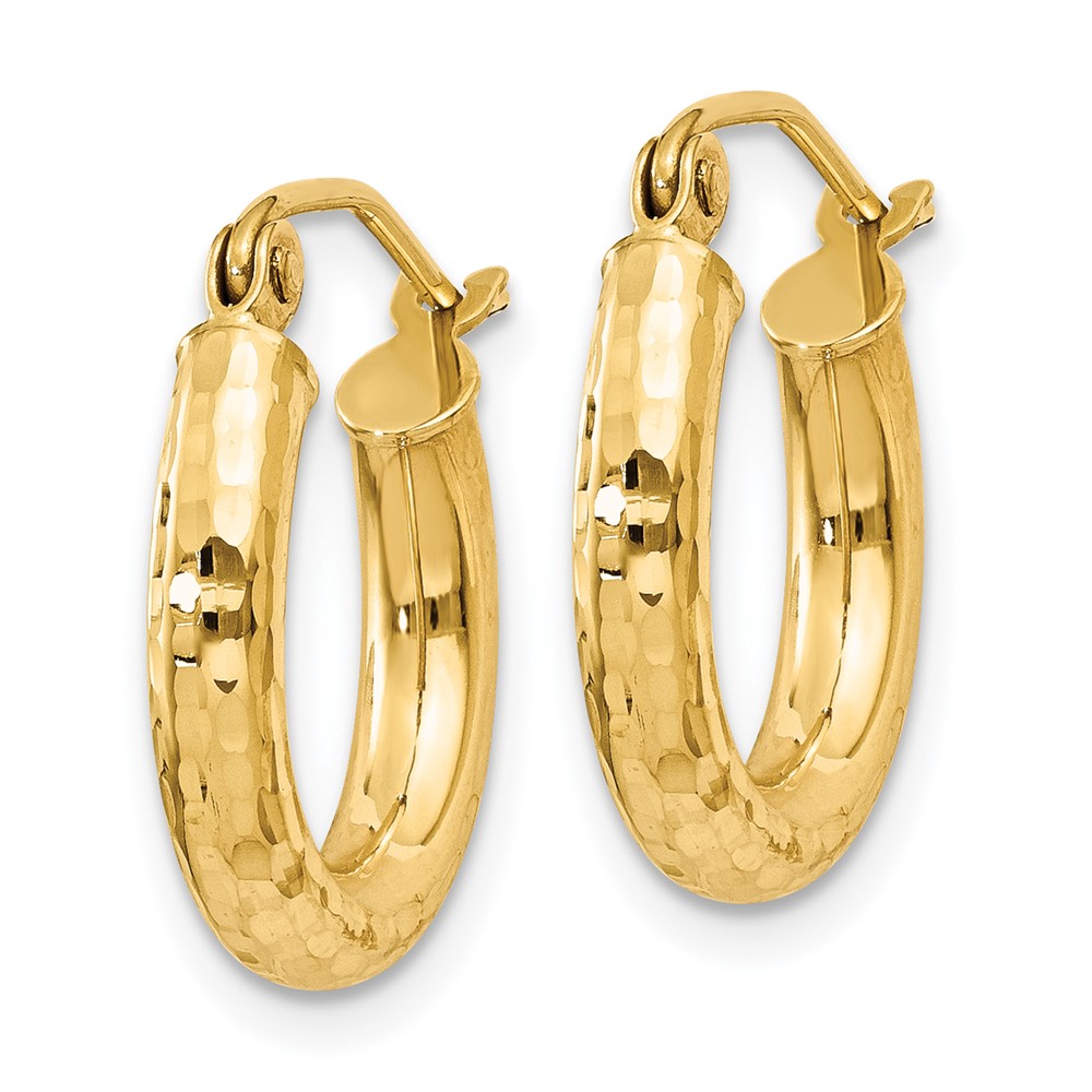 14k Diamond-cut 3mm Round Hoop Earrings (TC267)