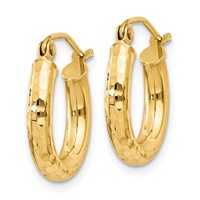 14K 3x16mm Diamond-cut Round Tube Hoop Earrings view 2