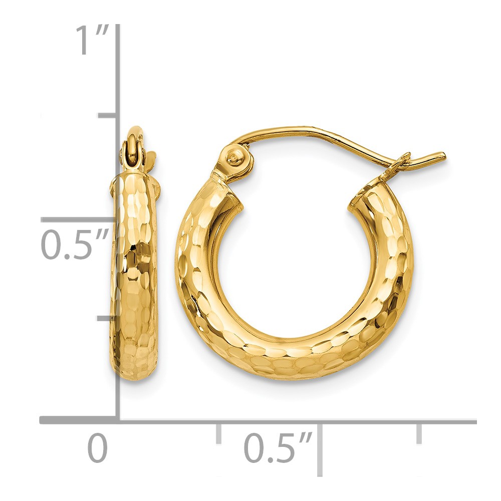 14k Diamond-cut 3mm Round Hoop Earrings (TC267)