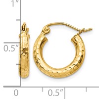 14K 3x16mm Diamond-cut Round Tube Hoop Earrings view 4