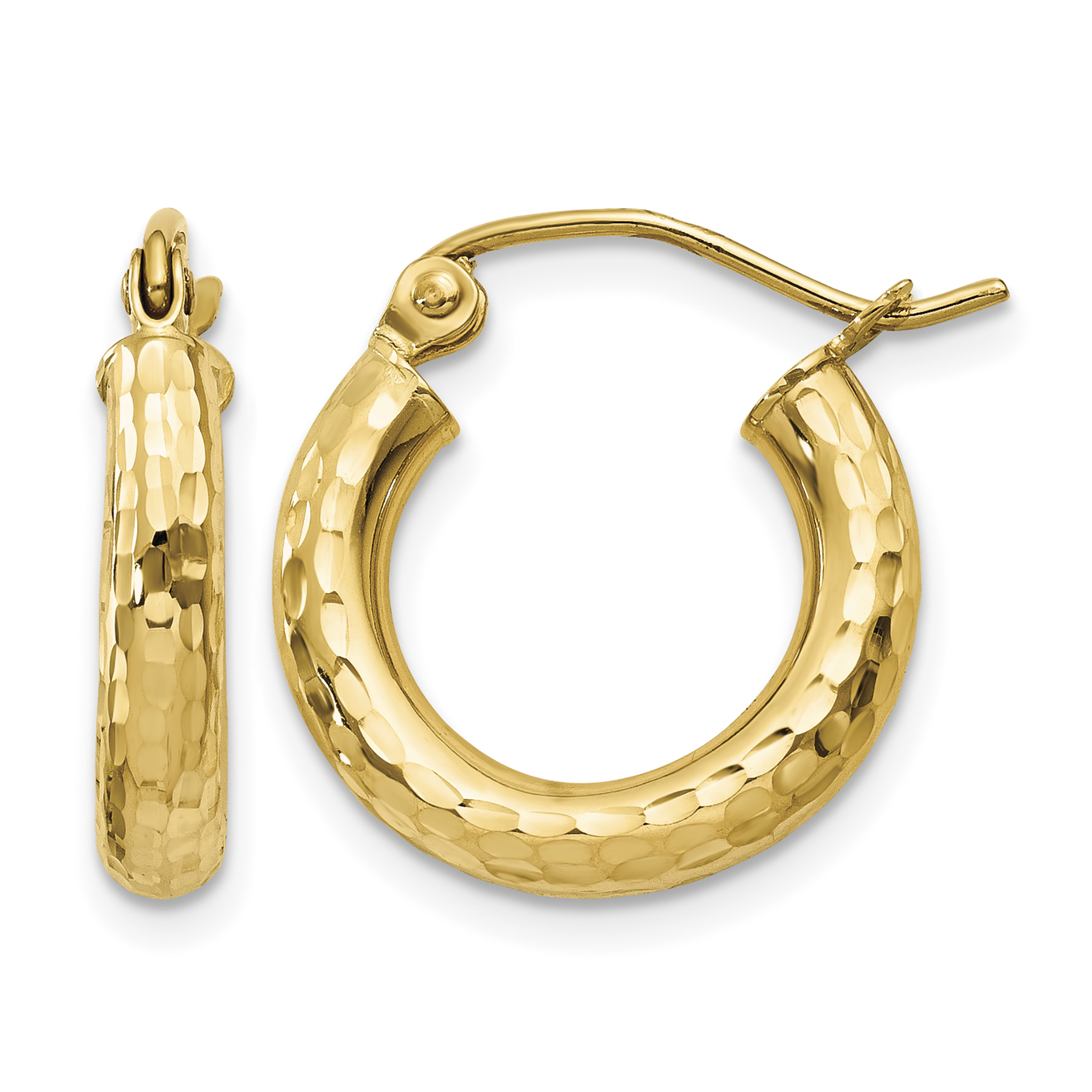 14k Diamond-cut 3mm Round Hoop Earrings (TC267)