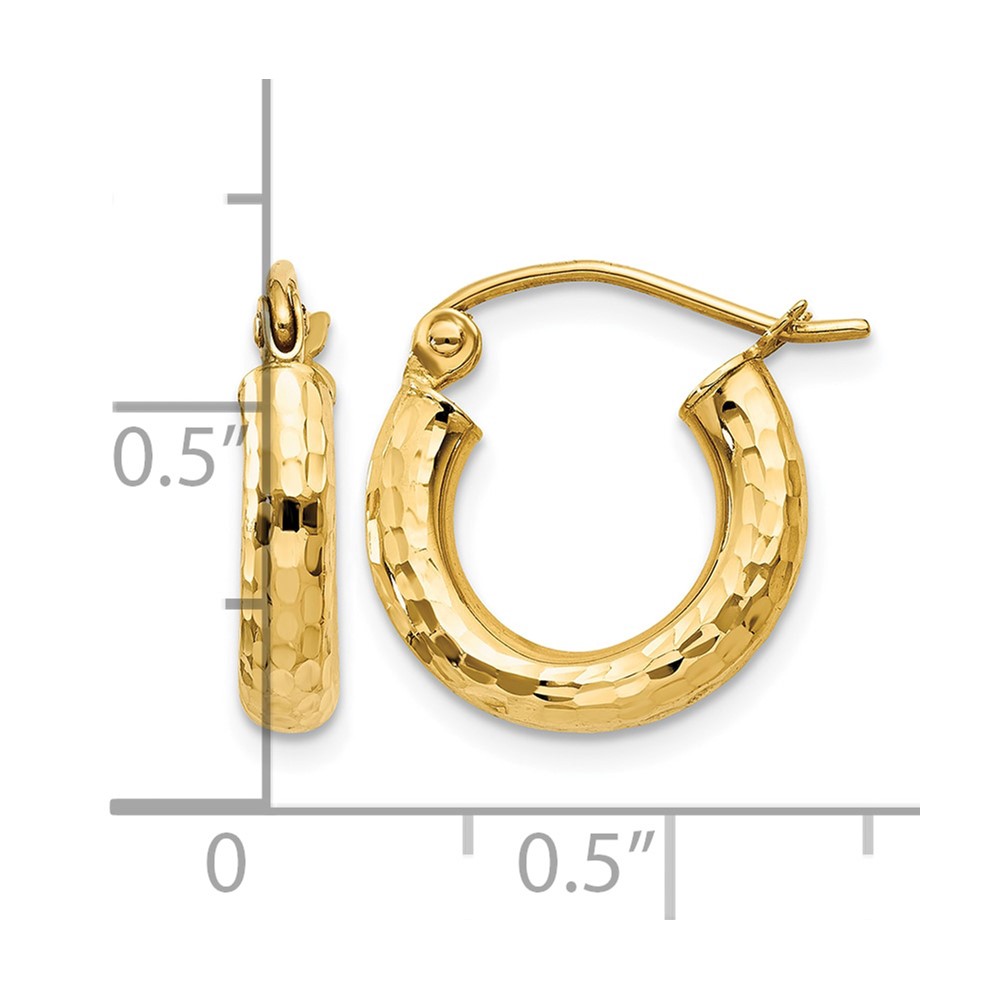 14k Diamond-cut 3mm Round Hoop Earrings (TC268)