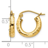 14K Yellow Gold 3x 14mm Diamond-cut Round Tube Hoop Earrings view 4