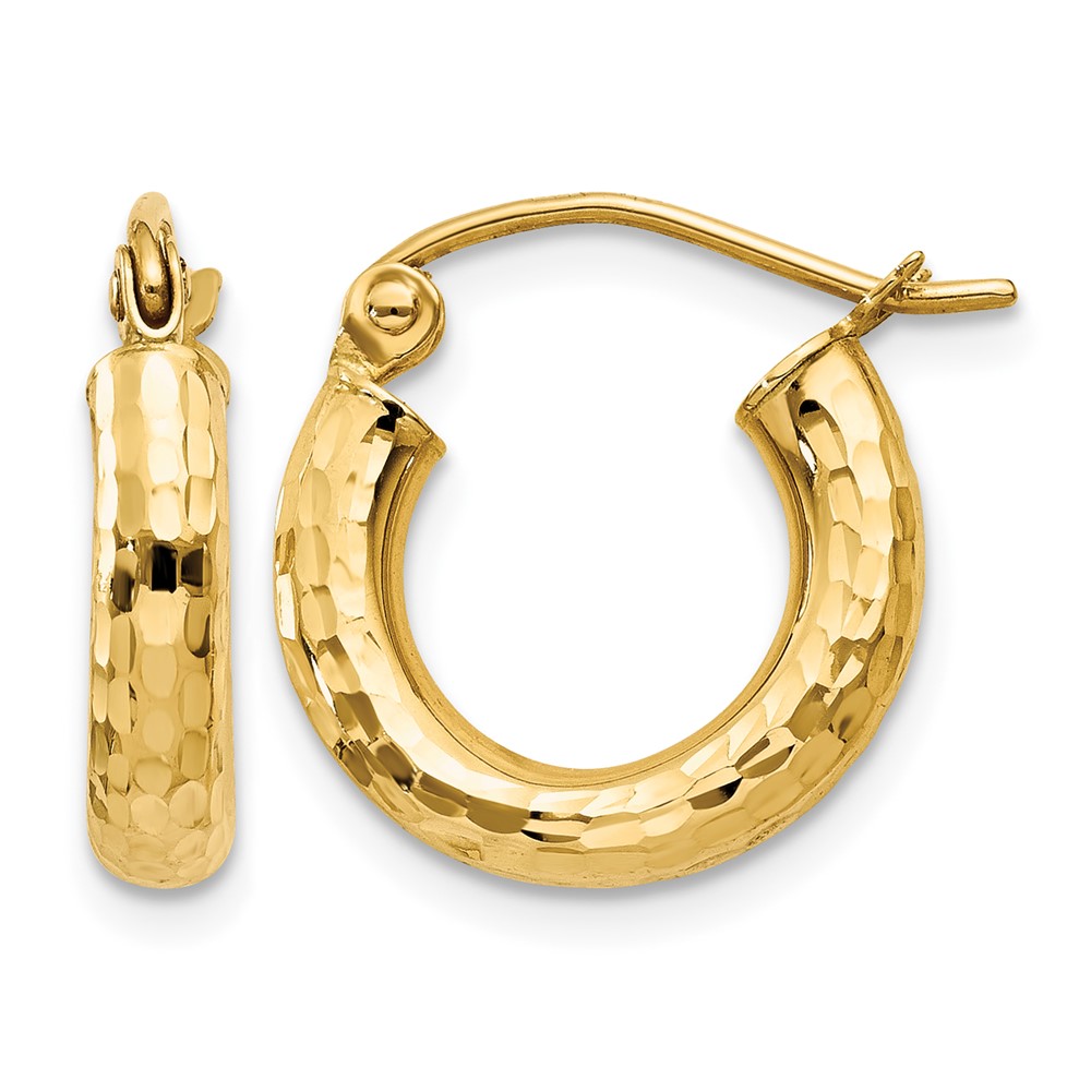 14k Diamond-cut 3mm Round Hoop Earrings (TC268)