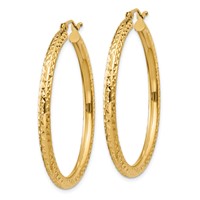 14K Yellow Gold 3x 40mm Diamond-cut Round Tube Hoop Earrings view 2