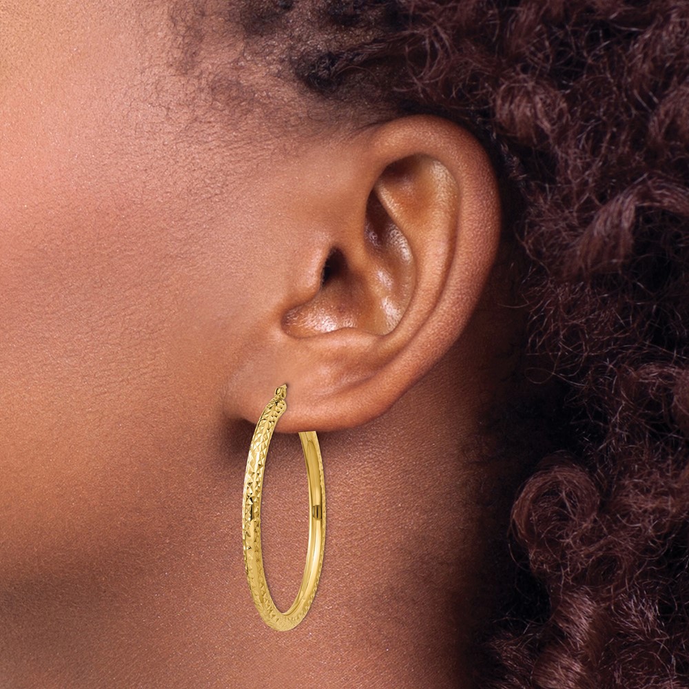 14k Diamond-cut 3mm Round Hoop Earrings (TC269)