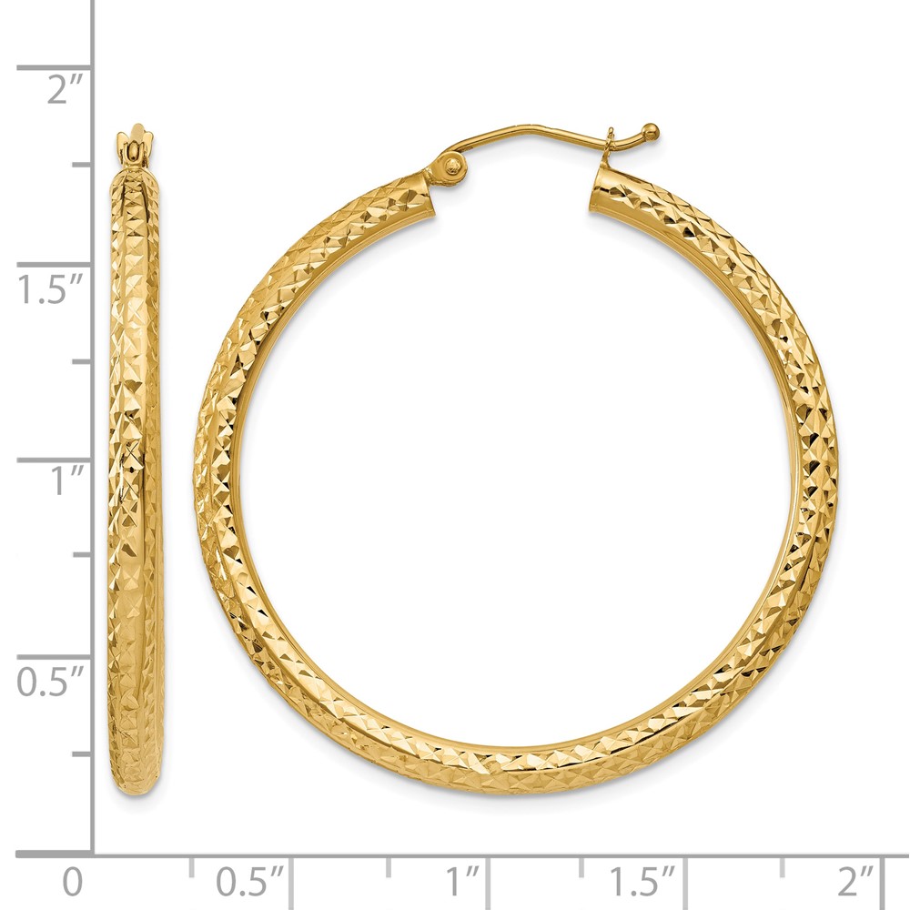 14k Diamond-cut 3mm Round Hoop Earrings (TC269)