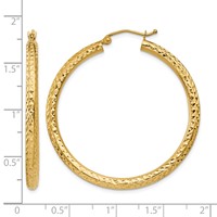 14K Yellow Gold 3x 40mm Diamond-cut Round Tube Hoop Earrings view 4