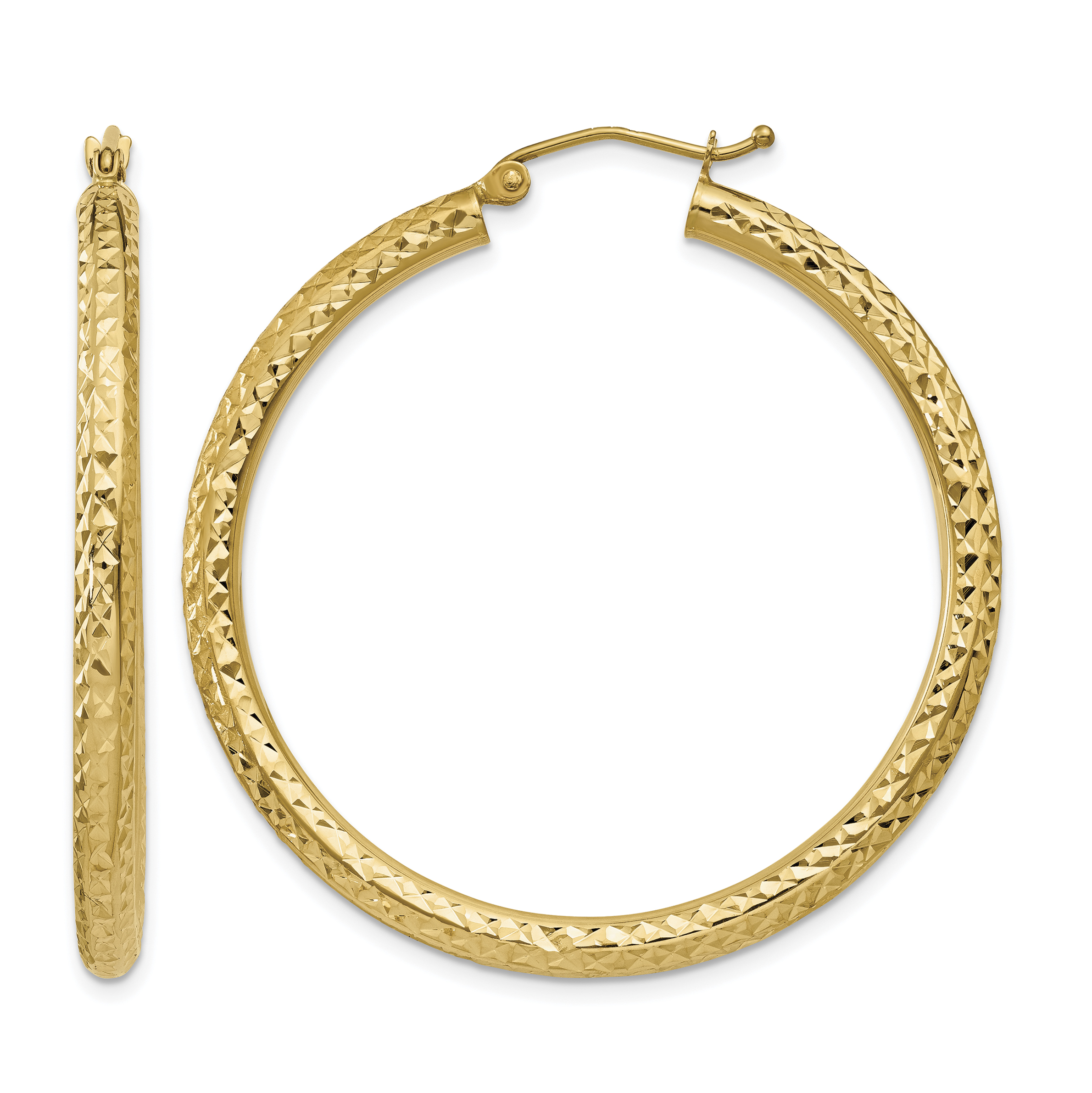 14k Diamond-cut 3mm Round Hoop Earrings (TC269)