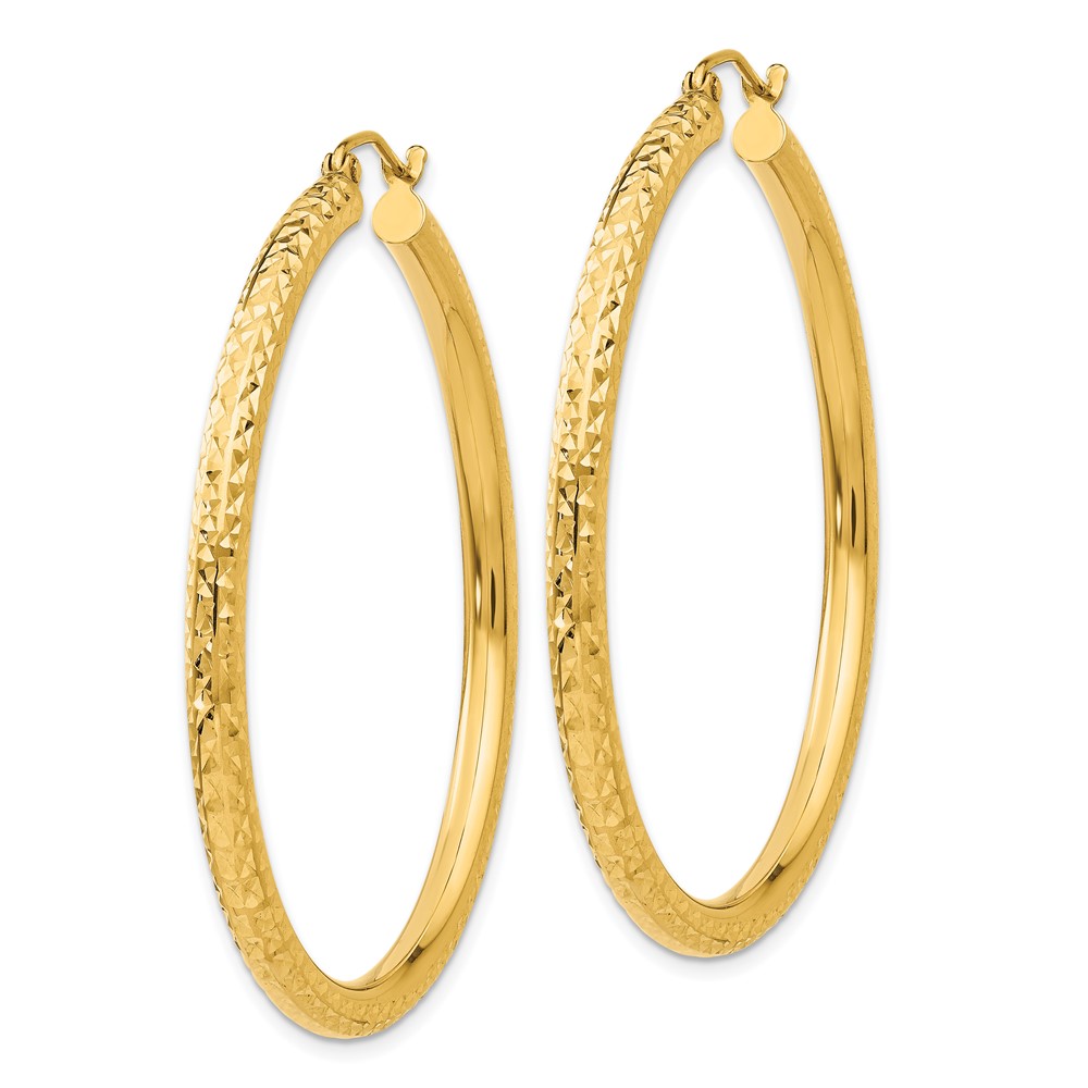 14k Diamond-cut 3mm  Round Hoop Earrings (TC270)