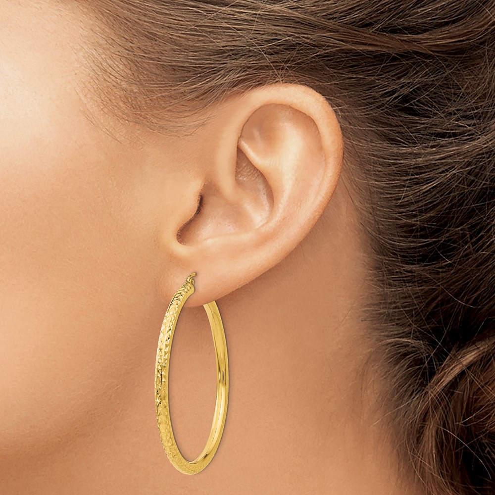 14k Diamond-cut 3mm  Round Hoop Earrings (TC270)