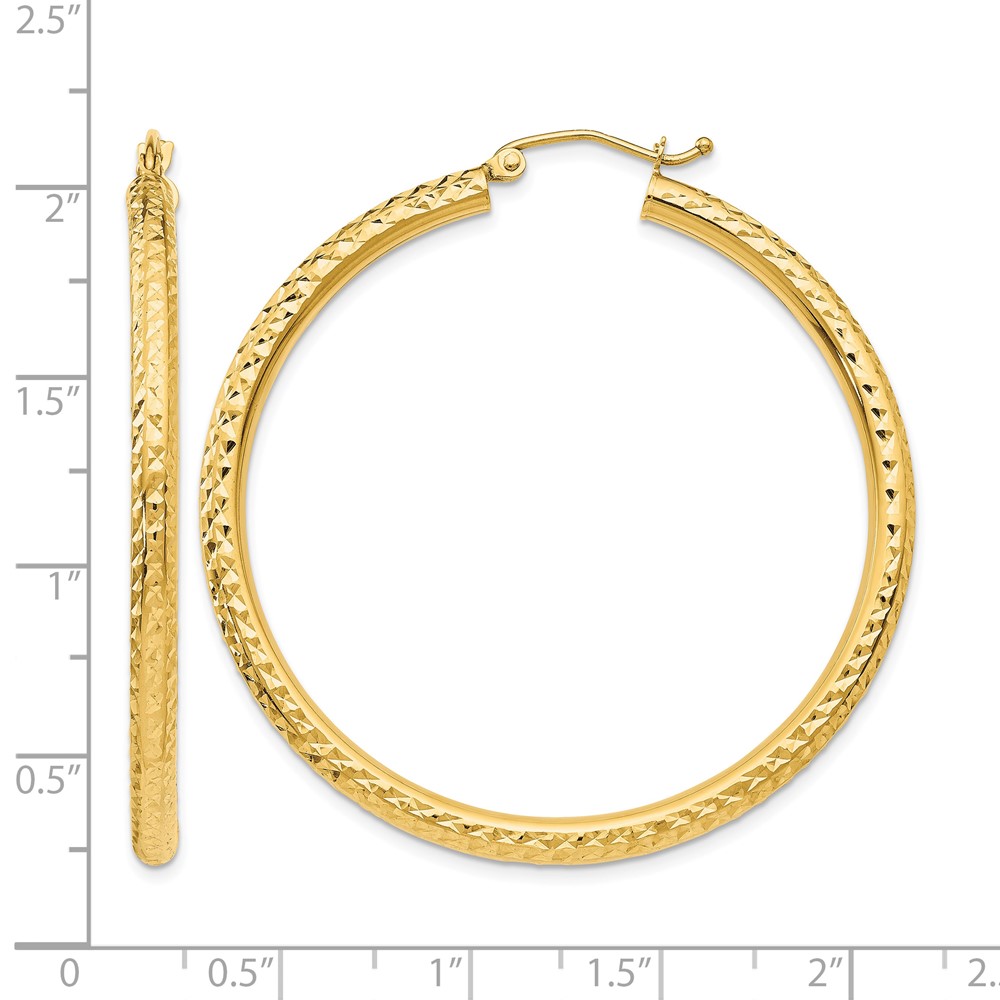 14k Diamond-cut 3mm  Round Hoop Earrings (TC270)