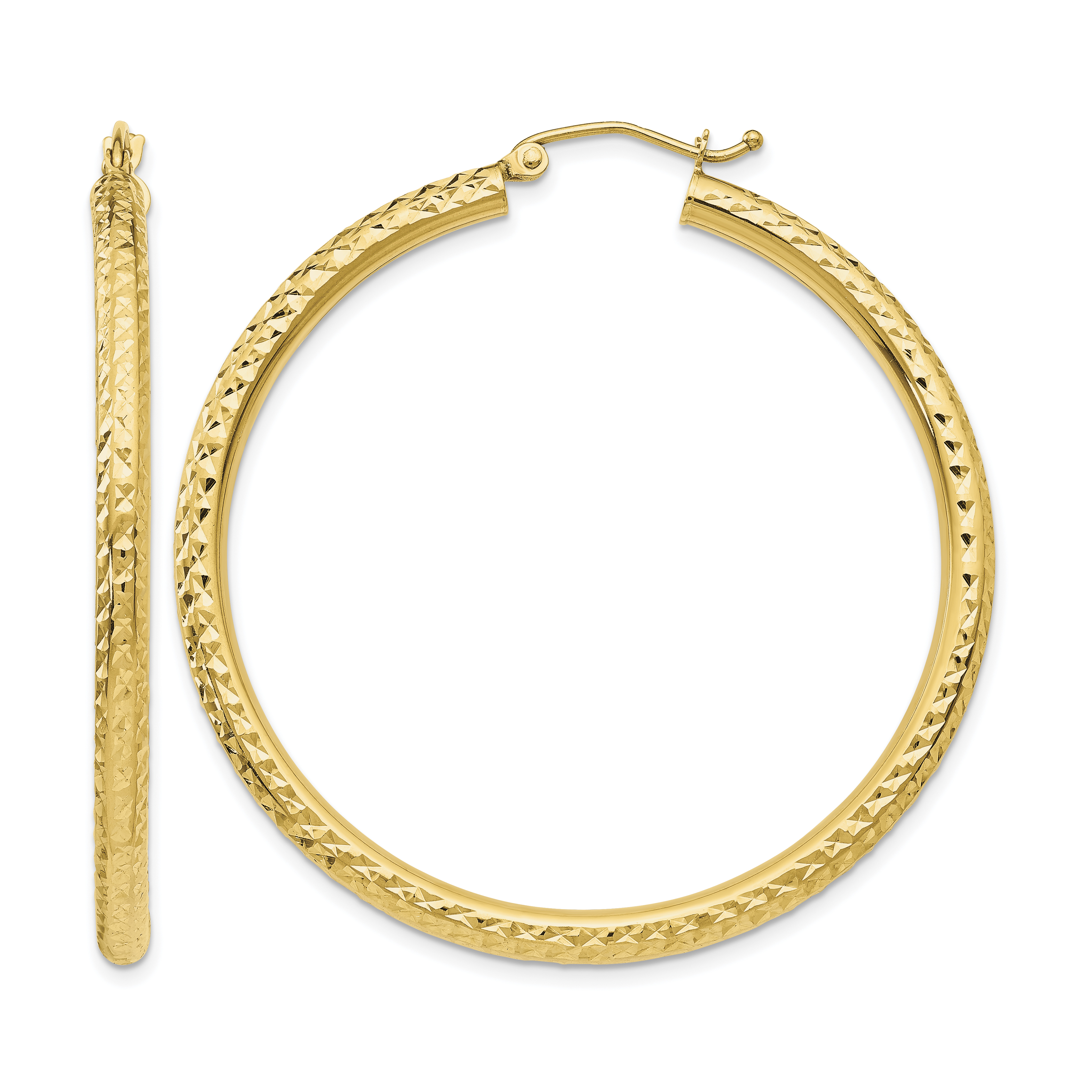 14k Diamond-cut 3mm  Round Hoop Earrings (TC270)