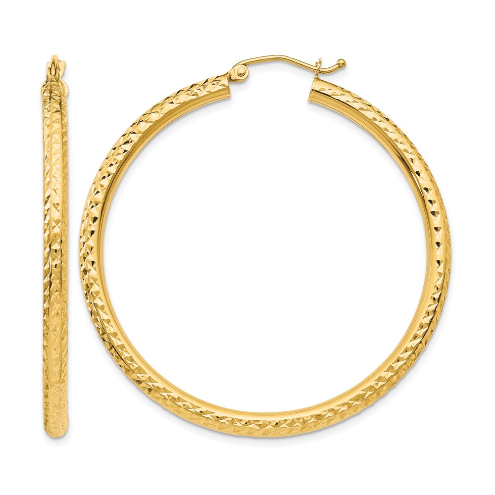 14k Diamond-cut 3mm  Round Hoop Earrings (TC270)