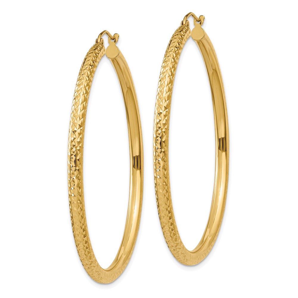14k Diamond-cut 3mm Round Hoop Earrings (TC271)