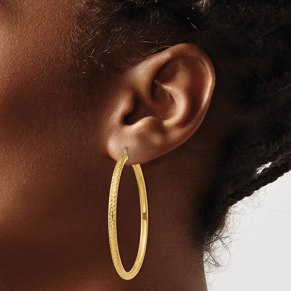 14k Diamond-cut 3mm Round Hoop Earrings (TC271)