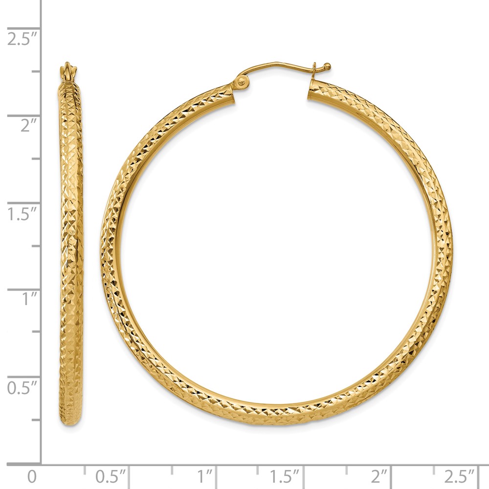 14k Diamond-cut 3mm Round Hoop Earrings (TC271)