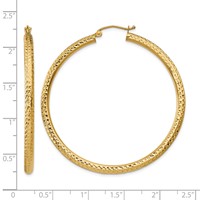 14K Yellow Gold 3x 50mm Diamond-cut Round Tube Hoop Earrings view 4