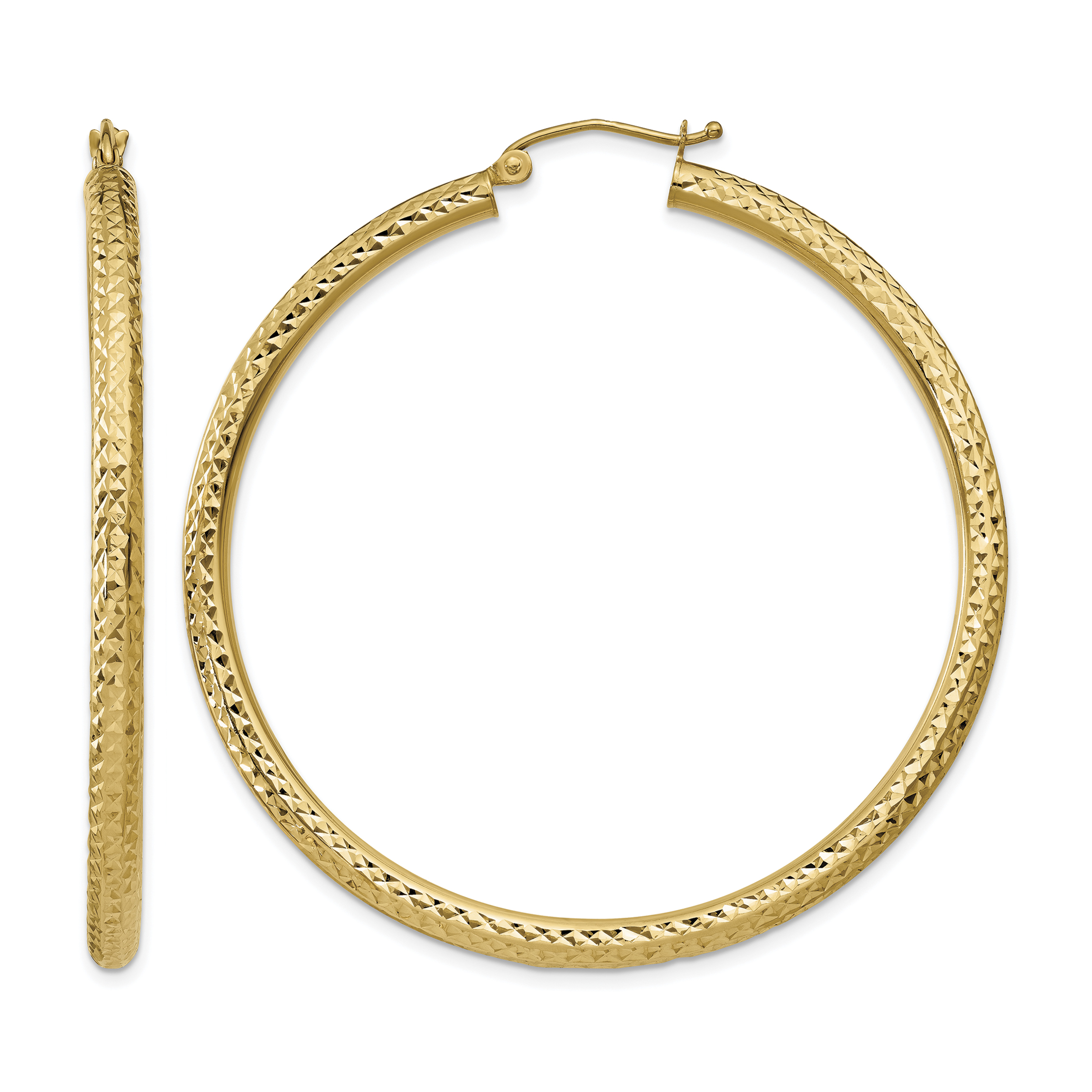 14k Diamond-cut 3mm Round Hoop Earrings (TC271)