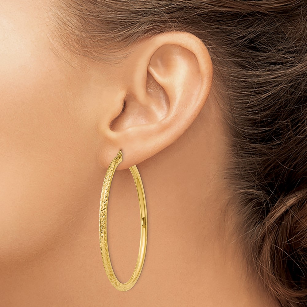 14k Diamond-cut 3mm Round Hoop Earrings (TC272)