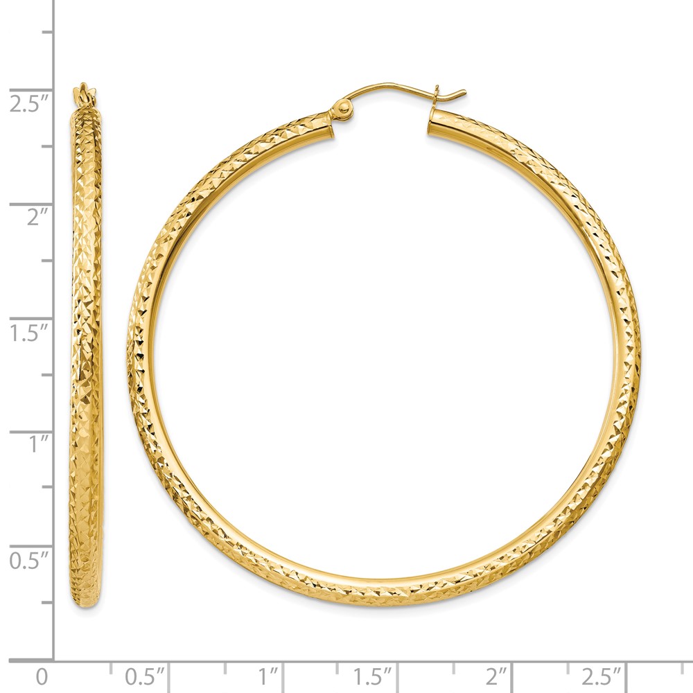 14k Diamond-cut 3mm Round Hoop Earrings (TC272)