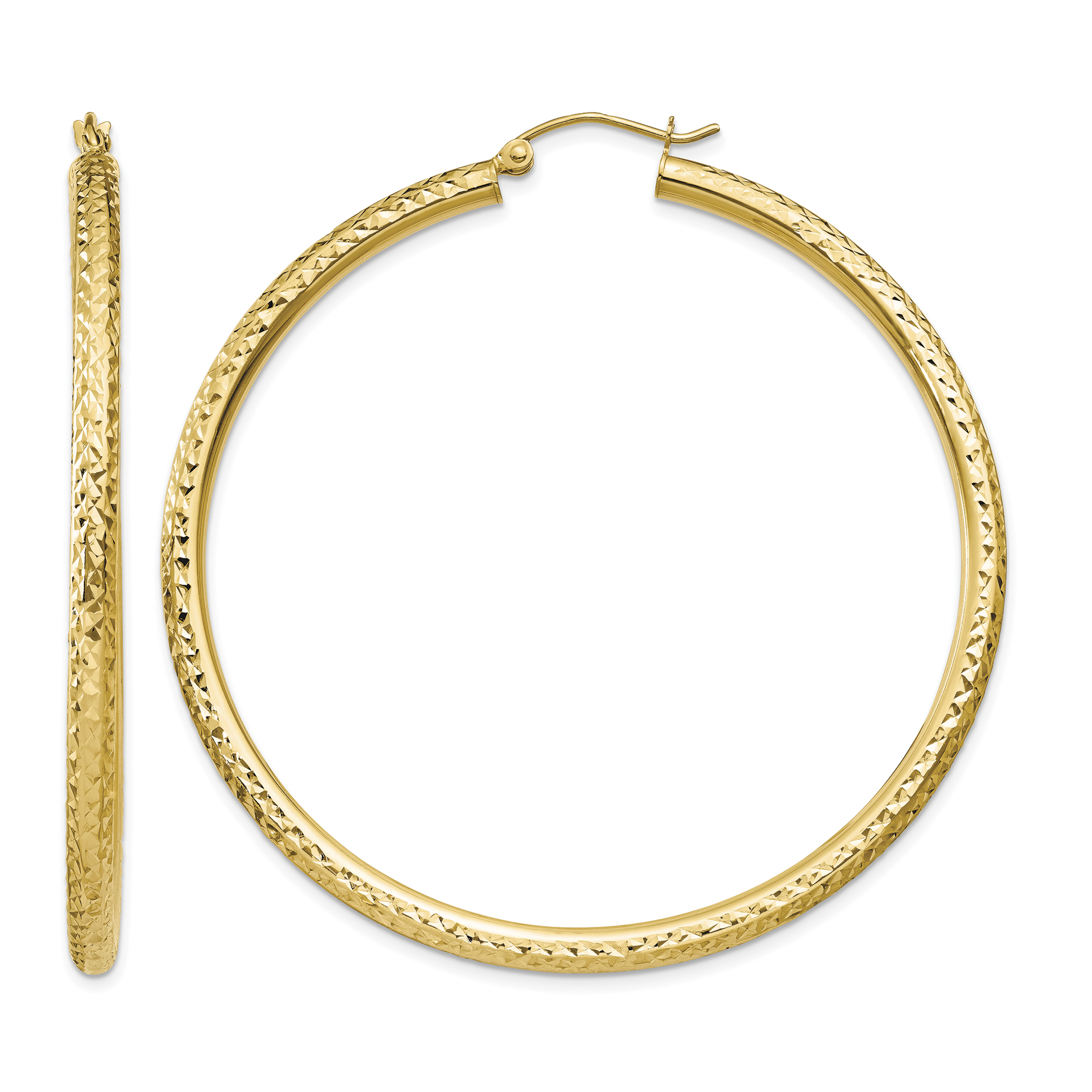 14k Diamond-cut 3mm Round Hoop Earrings (TC272)