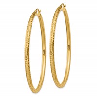 14K Yellow Gold 3x 60mm Diamond-cut Round Tube Hoop Earrings view 2