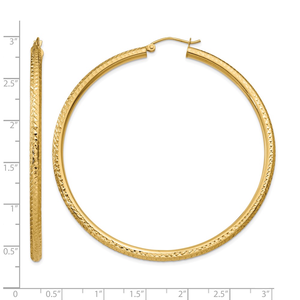 14k Diamond-cut 3mm Round Hoop Earrings (TC273)