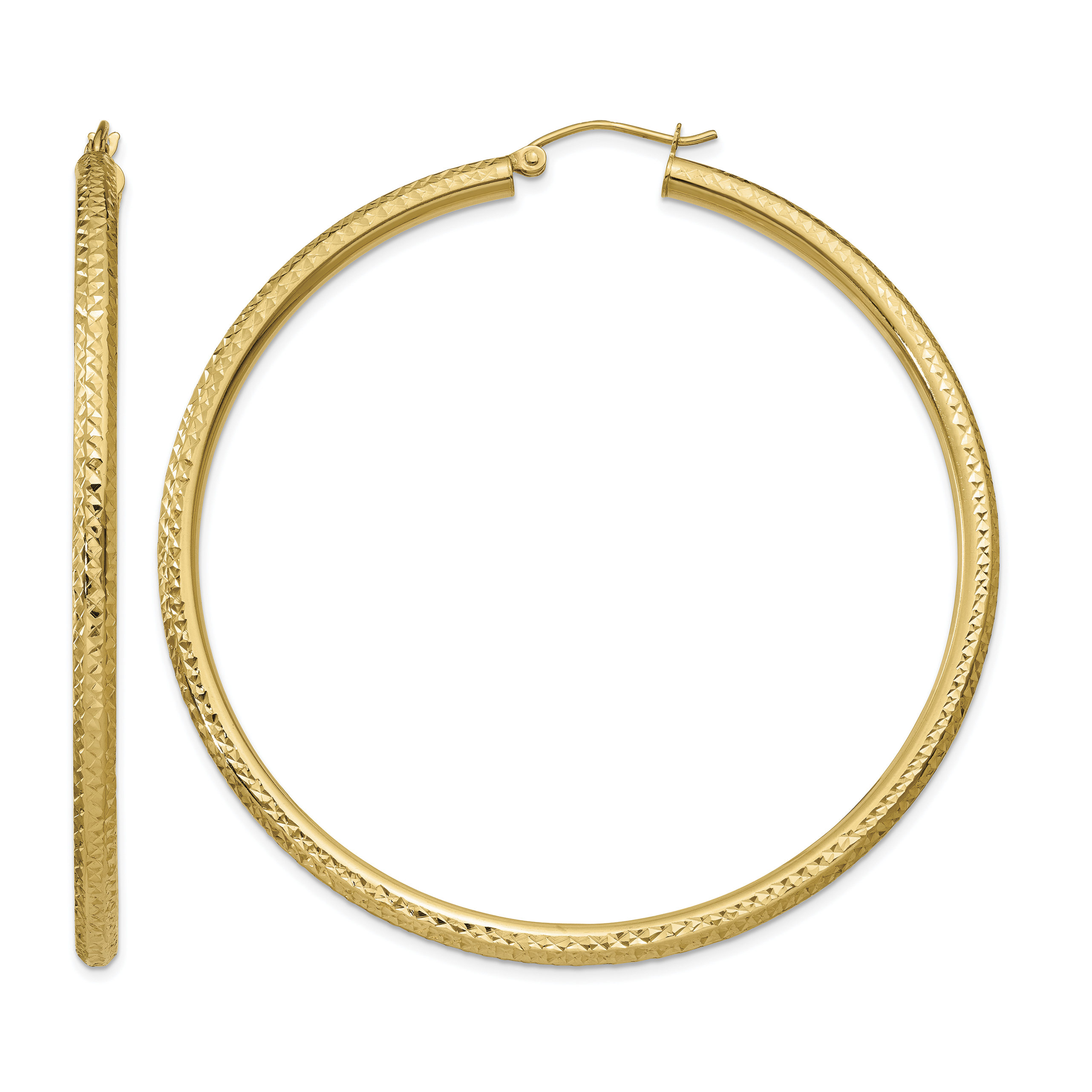 14k Diamond-cut 3mm Round Hoop Earrings (TC273)