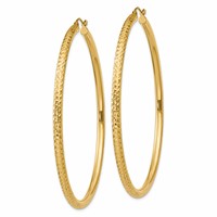 14K Yellow Gold 3x65mm Diamond-cut Round Tube Hoop Earrings view 2