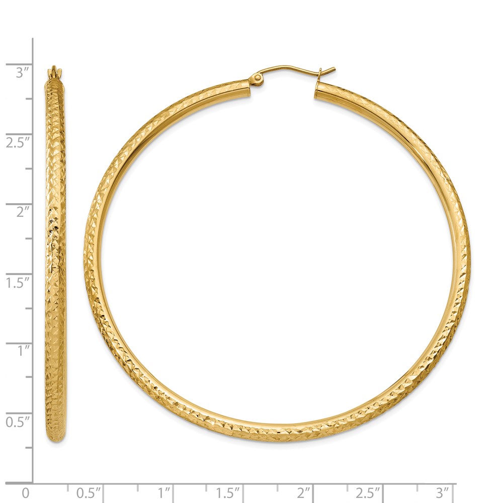 14k Diamond-cut 3mm Round Hoop Earrings (TC274)