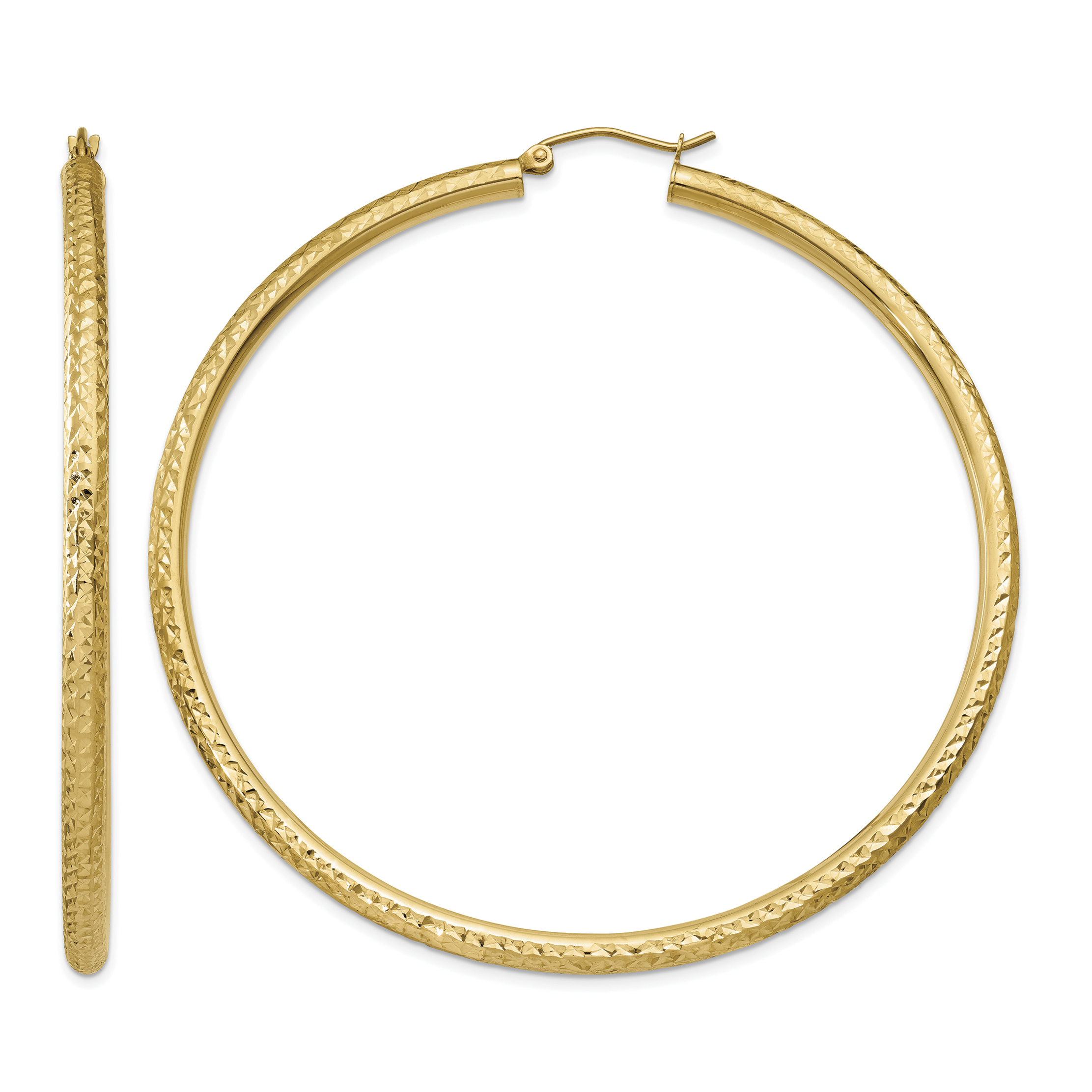 14k Diamond-cut 3mm Round Hoop Earrings (TC274)
