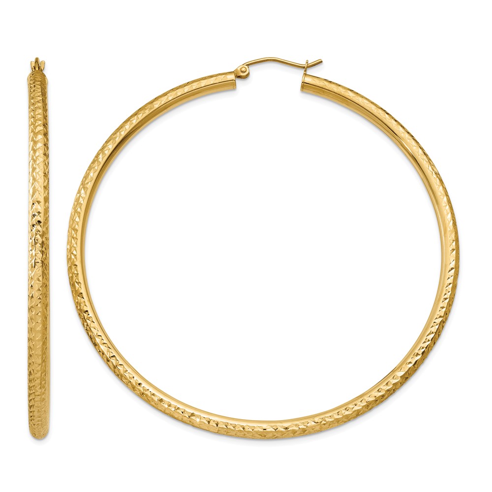 14k Diamond-cut 3mm Round Hoop Earrings (TC274)