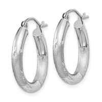 14K White Gold 3x 18mm Satin Diamond-cut Round Tube Hoop Earrings view 2