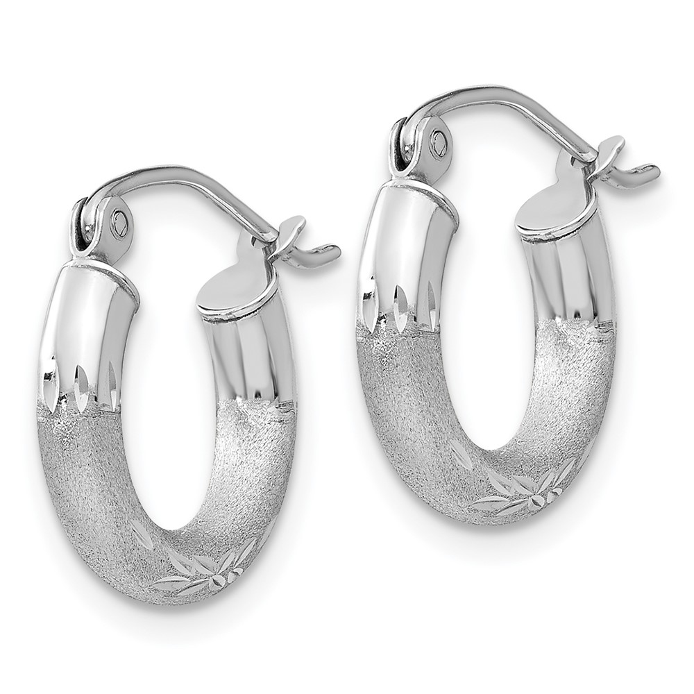 14k White Gold Satin and Diamond-cut 3mm Round Hoop Earrings (TC280)