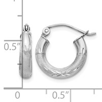 14K White Gold 3x 13mm Satin Diamond-cut Round Tube Hoop Earrings view 4