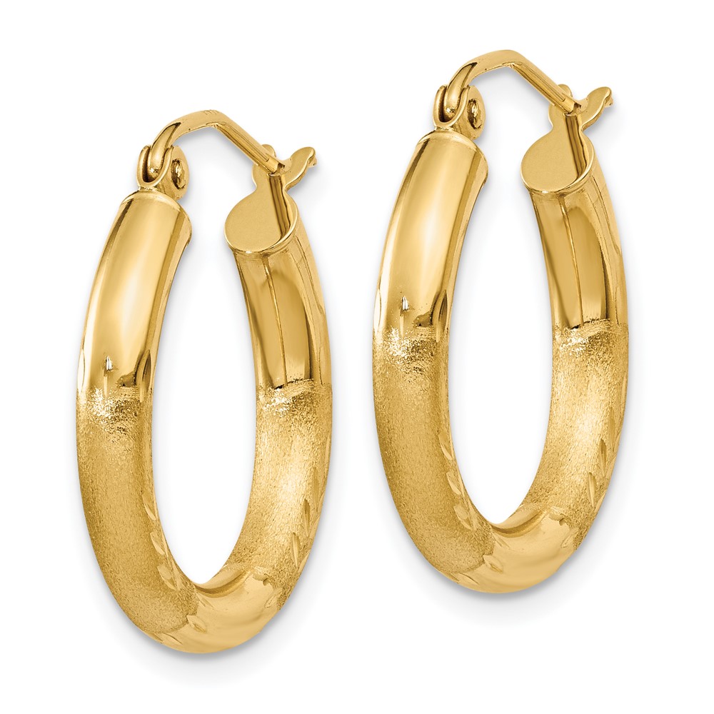 14k Satin and Diamond-cut 3mm Round Hoop Earrings (TC290)